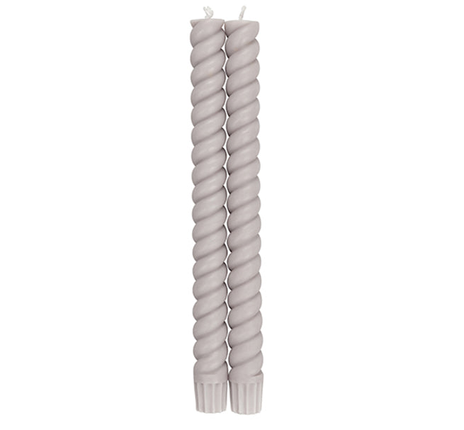 BRITISH COLOUR STANDARD Spiral - Solid Willow Grey Eco Dinner Candles, Set of 2