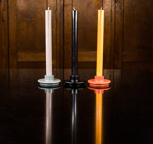 BRITISH COLOUR STANDARD Fair Trade Made Colourful Striped and Solid Eco Candles and Colourful Wooden candleholders 