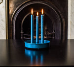 BRITISH COLOUR STANDARD - Small Round Metal Candle Platter - Petrol Blue, table setting, centrepiece