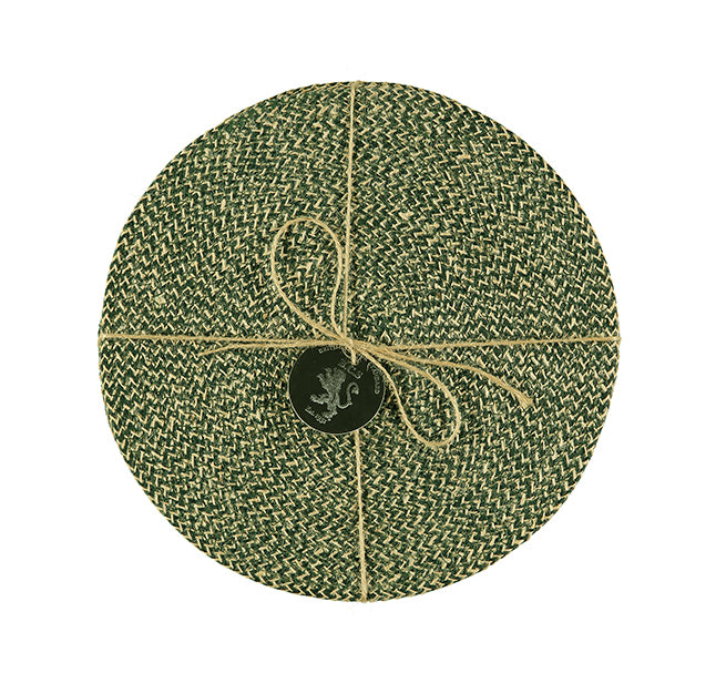 BRITISH COLOUR STANDARD - 27 cm D Jute Placemats in Olive/Natural, Tied Set of 4