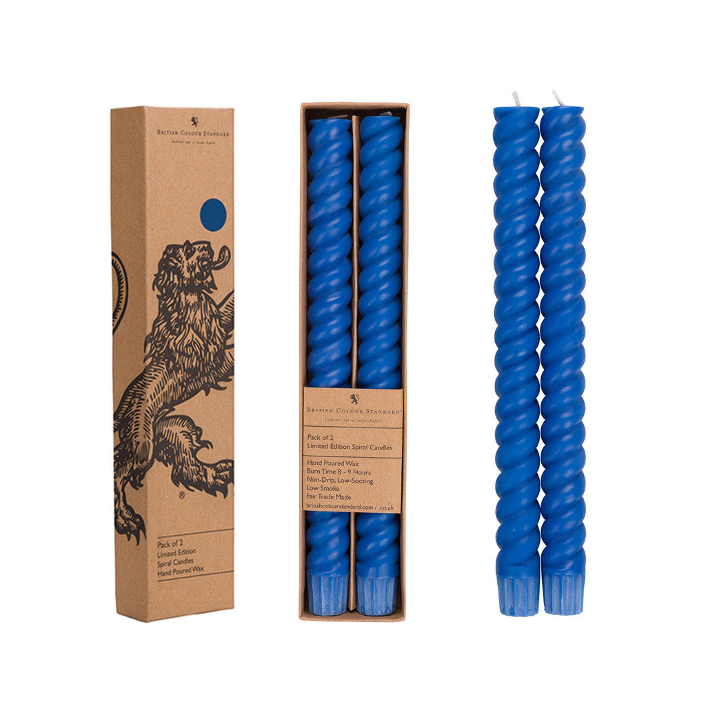 BRITISH COLOUR STANDARD Spiral - Solid Royal Blue Eco Dinner Candles, Set of 2