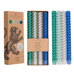 BRITISH COLOUR STANDARD Spiral - Mixed Blues / Greens  Eco Dinner Candles, Mixed Set of 4