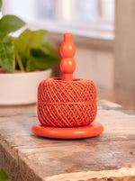 Wooden Twine Holder with Jute Ball in Orange Flame