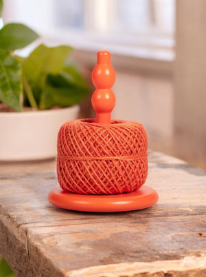 Wooden Twine Holder with Jute Ball in Orange Flame