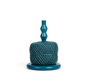 Wooden Twine Holder with Jute Ball in Petrol Blue