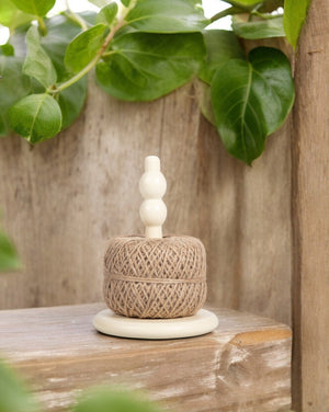 Wooden Twine Holder with Jute Ball in Pearl White