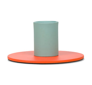 Small 4cm Two-Tone Orange Flame & Opaline Green Metal Candleholder