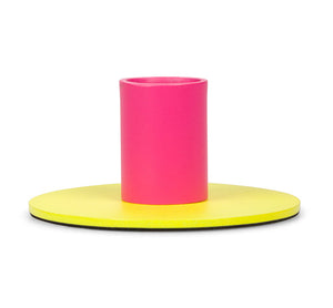 Small 4cm Two-Tone Sulphur & Neyron Pink Metal Candleholder