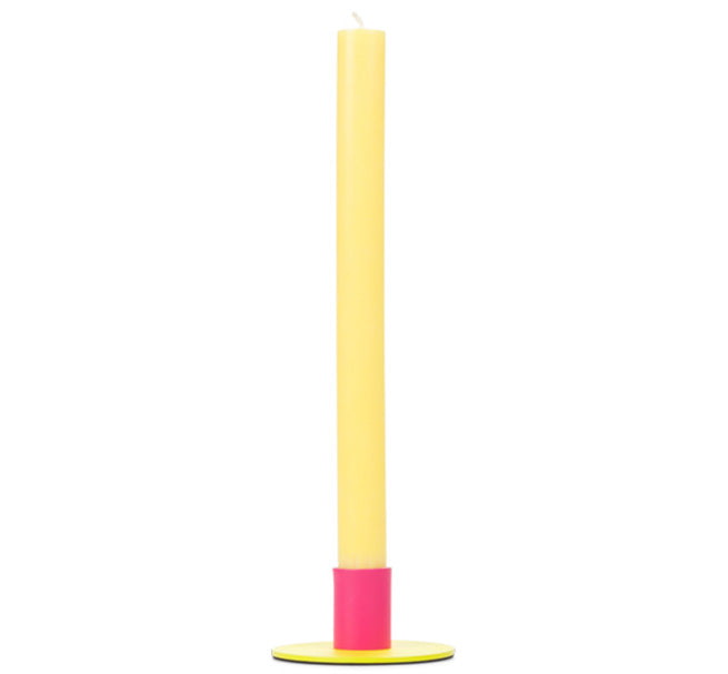 Small 4cm Two-Tone Sulphur & Neyron Pink Metal Candleholder