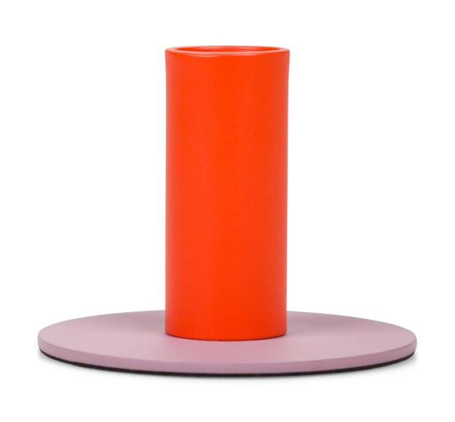 Tall 6cm Two-Tone Orange Flame & Venetian Pink Metal Candleholder