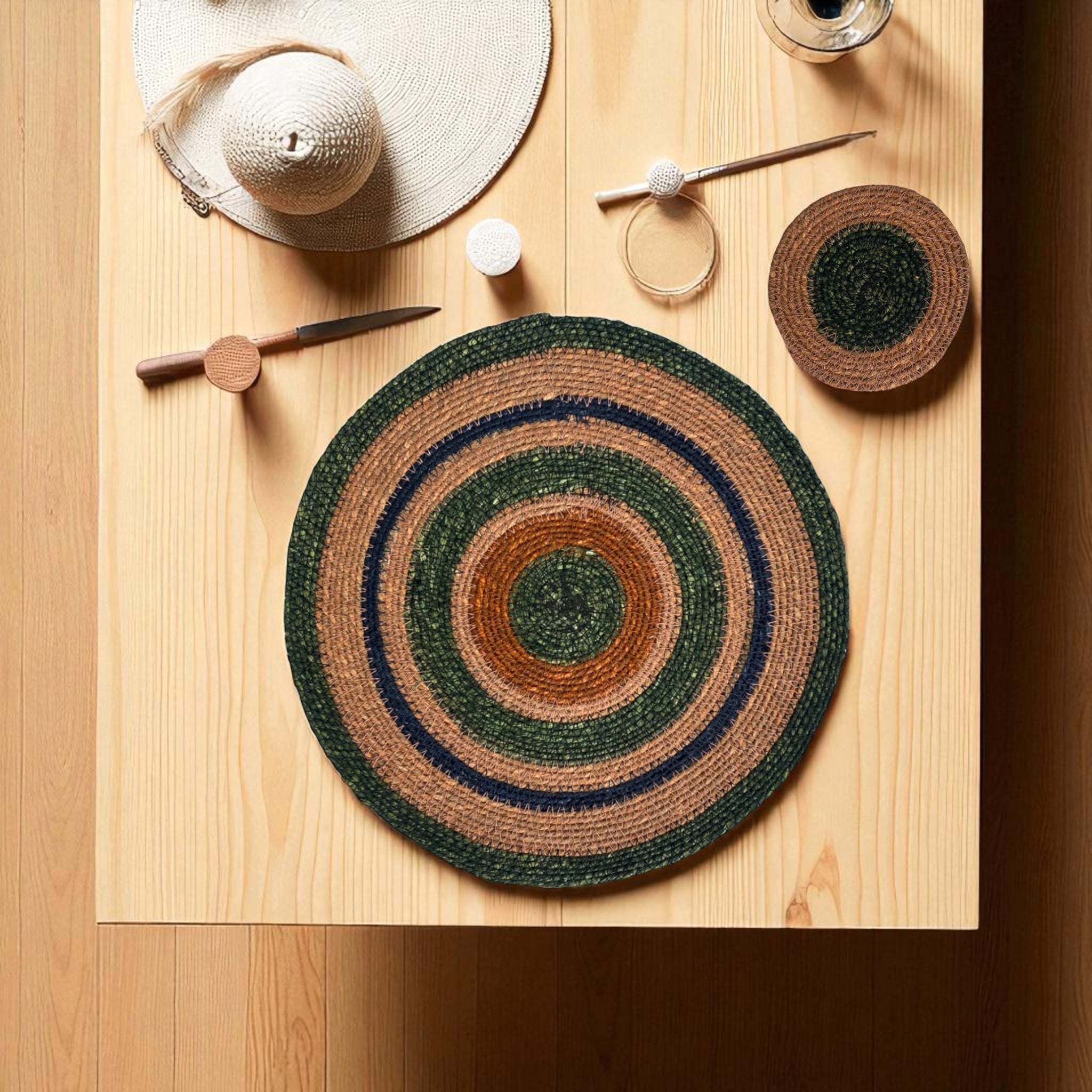 Seagrass Coaster - Olive / Old Rose