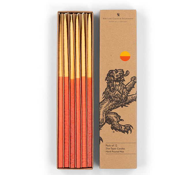Thin Taper Candles - Two-Tone in Saffron and Rust