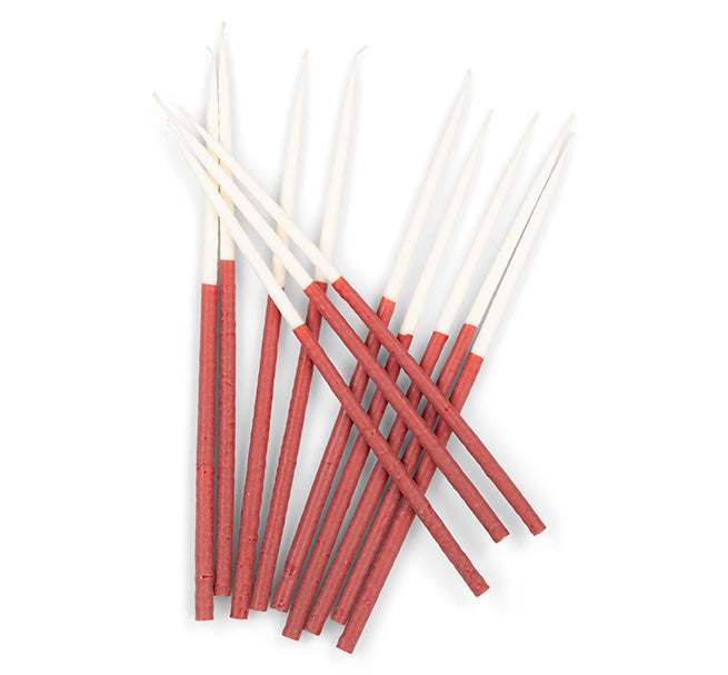 Thin Taper Candles - Two-Tone in Guardsman Red and Pearl