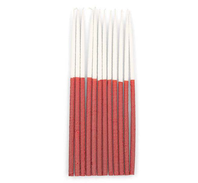 Thin Taper Candles - Two-Tone in Guardsman Red and Pearl