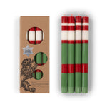 BRITISH COLOUR STANDARD - Striped Holiday Set of 4 - Emerald, Oriental Red and Pearl White Eco Dinner Candles