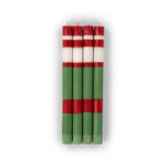 BRITISH COLOUR STANDARD - Striped Holiday Set of 4 - Emerald, Oriental Red and Pearl White Eco Dinner Candles
