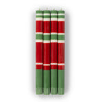 BRITISH COLOUR STANDARD - Striped Holiday Set of 4 - Oriental Red, Emerald and Pearl White Eco Dinner Candles