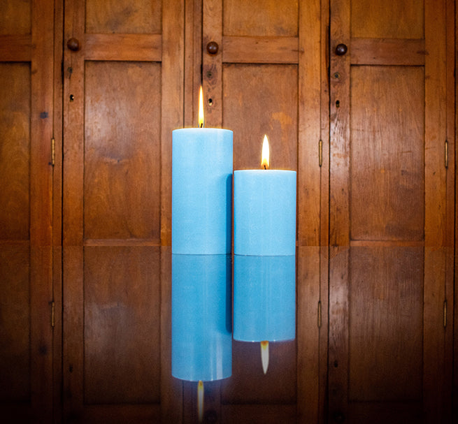 BRITISH COLOUR STANDARD - Pompadour Blue Eco Pillar Candle, 15cm