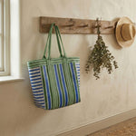 Eco Woven Shopper / Beach Bag in Medici Blue and Grass Green