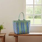 Eco Woven Shopper / Beach Bag in Medici Blue and Grass Green