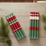 BRITISH COLOUR STANDARD - Striped Holiday Set of 4 - Oriental Red, Emerald and Pearl White Eco Dinner Candles