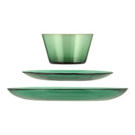 Jade Green Glass Tableware Set Offer - 6 x Dinner Plates, 6 x Side Plates, 6 x Bowls