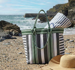 Eco Woven Shopper / Beach Bag in Jet and Grass Green