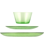 Malachite Green Glass Tableware Set Offer - 6 x Dinner Plates, 6 x Side Plates, 6 x Bowls