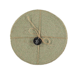 BRITISH COLOUR STANDARD - 27 cm D Jute Placemats in Limpid Green/Natural, Tied Set of 4