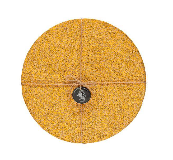 BRITISH COLOUR STANDARD - 27 cm D Jute Placemats in Indian Yellow/Natural, Tied Set of 4
