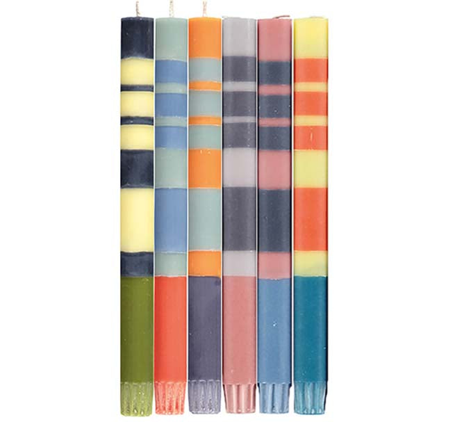 BRITISH COLOUR STANDARD - Striped mixed set of all 3 striped Eco Dinner Candles, 6 per pack