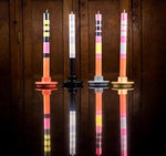 BRITISH COLOUR STANDARD Striped Eco Dinner Candles and colourful wooden holders