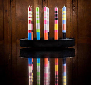 BRITISH COLOUR STANDARD Striped Candles and Metal Candle Platter