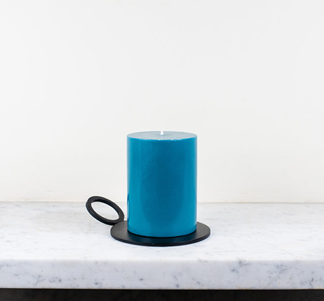 Candle PLate, Candle Holder, BRITISH COLOUR STANDARD - Petrol Blue Eco Pillar Candle
