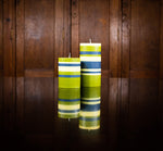 BRITISH COLOUR STANDARD - Striped Olive, Indigo and Jasmine Eco Pillar Candle Collection