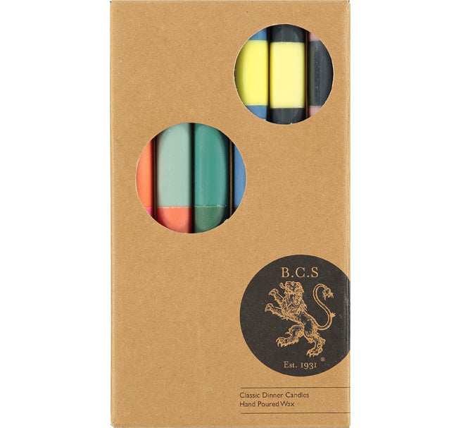 BRITISH COLOUR STANDARD - ABSTRACT Striped Mixed Set Eco Dinner Candles, 6 per pack