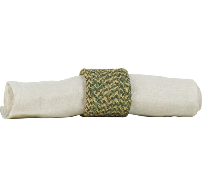 BRITISH COLOUR STANDARD - Set of 4 Jute Napkin Rings in Olive Green/Natural, Tied Set of 4