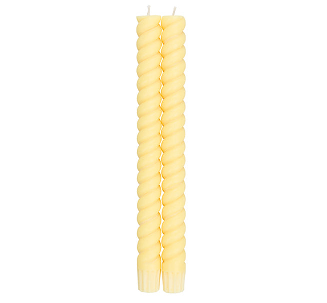 BRITISH COLOUR STANDARD Spiral - Solid Jasmine Yellow Eco Dinner Candles, Set of 2