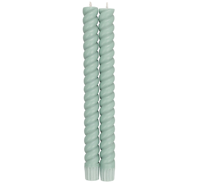 BRITISH COLOUR STANDARD Spiral - Solid Opaline Green Eco Dinner Candles, Set of 2