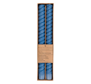BRITISH COLOUR STANDARD Spiral - Solid Saxe Blue Eco Dinner Candles, Set of 2
