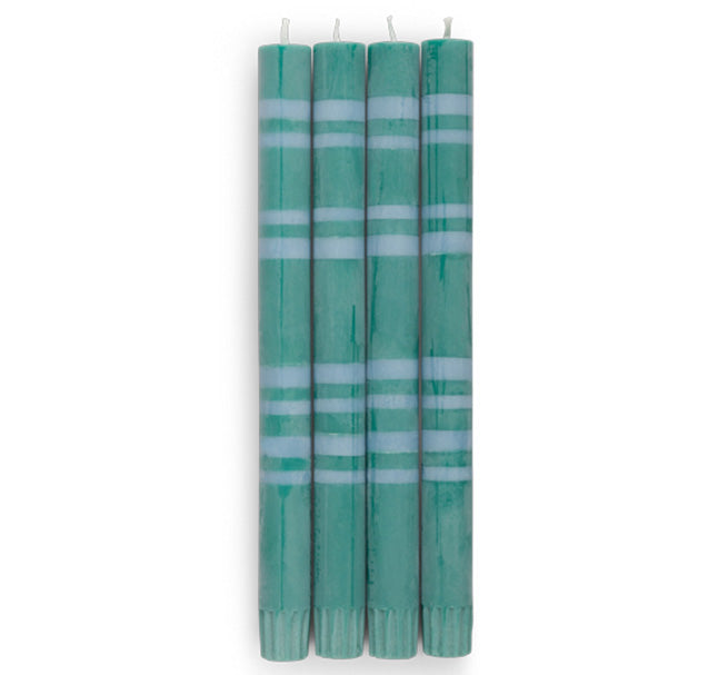 2 Striped Beryl Green & Moonstone Eco Dinner Candles, pack of 4