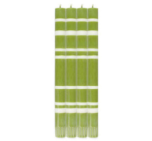 2 Striped Pistachio Green & Pearl Eco Dinner Candles, pack of 4