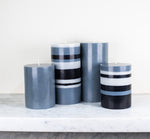 BRITISH COLOUR STANDARD Fair Trade Made Colourful Eco Striped Pillar Candles Greys
