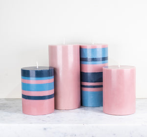BRITISH COLOUR STANDARD Fair Trade Made Colourful, Eco, Striped and Solid Colour Pillar Candles