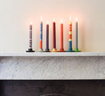 BRITISH COLOUR STANDARD Fair Trade Made, Colourful Striped and Solid Eco Candles, Colourful Wooden candleholders 