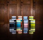 BRITISH COLOUR STANDARD Fair Trade Made Colourful Eco Striped and Solid Colour Pillar Candles