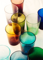 BRITISH COLOUR STANDARD, colourful, hand blown recycled, bubble glass tumbler