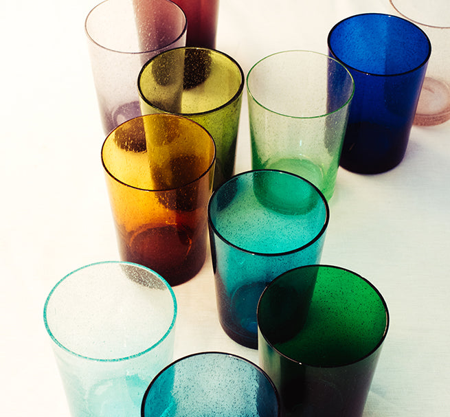 BRITISH COLOUR STANDARD Colourful Hand Blown Bubble Glass Collection made from recycled glass