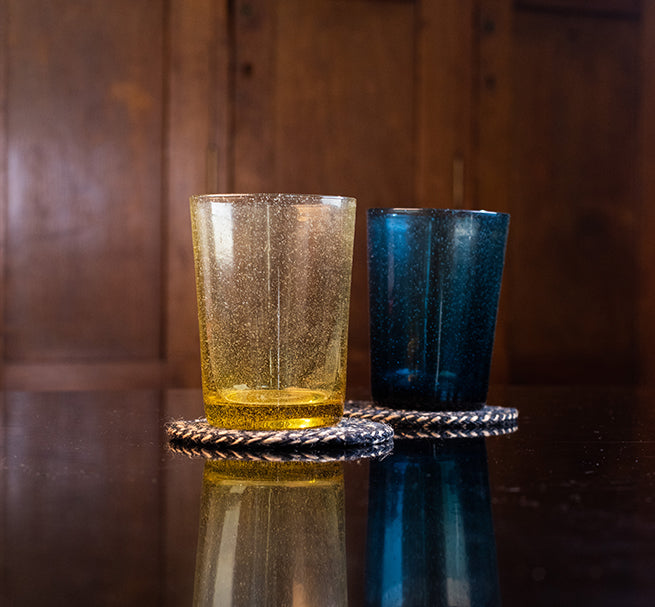 BRITISH COLOUR STANDARD Fair Trade Colourful Jute Coasters and Recycled Glasses Collection