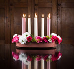 BRITISH COLOUR STANDARD Striped and solid colour Eco Dinner Candles, metal Candle Platter Centrepiece